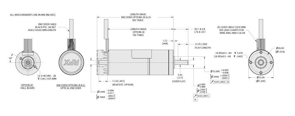 LRPX32 BLDC Gearmotor Technical Drawings