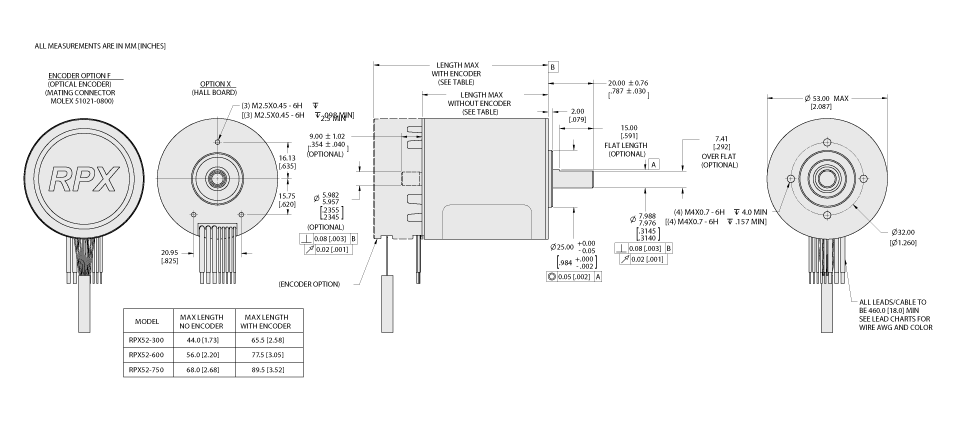 RPX52 BLDC Motor Technical Drawing