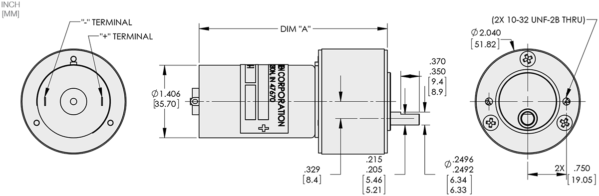 Series 114-4 - 1.4 inch DC Gear Motors Technical Drawings