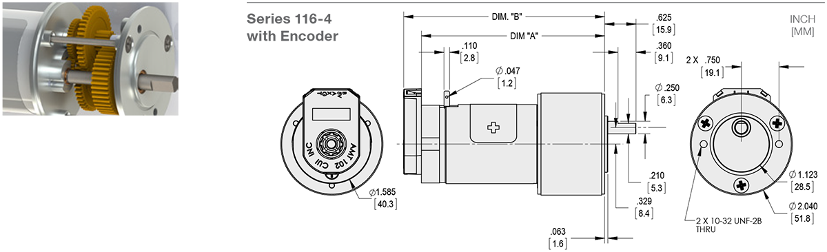 Series 116-4 - 1.6 inch DC Spur Gear Motor Standard Options