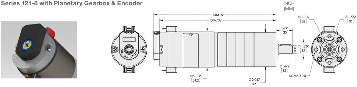 Series 121-8 - 2.1 inch DC Planetary Gear Motor (Metal) Standard Options